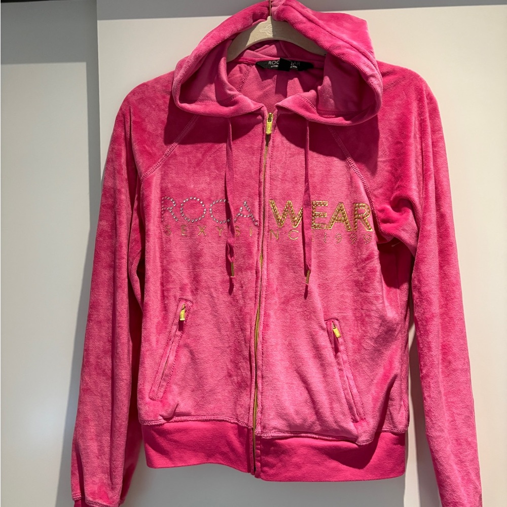 Rare! Y2K roca wear velour track zip jacket Paris Hilton Lindsay Logan